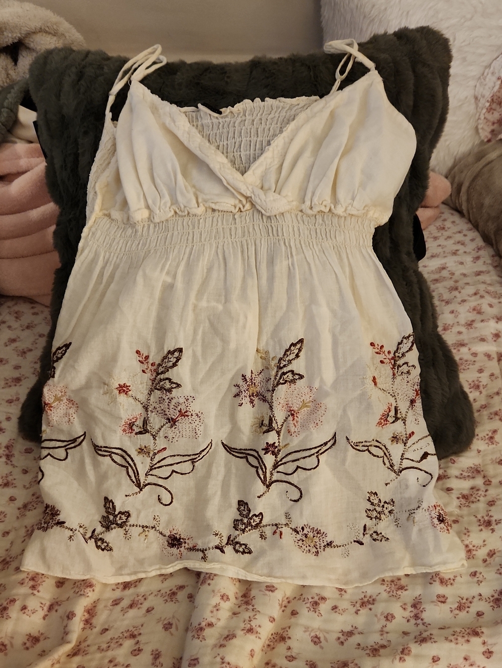 Girls' Cream Floral Embroidered Sundress